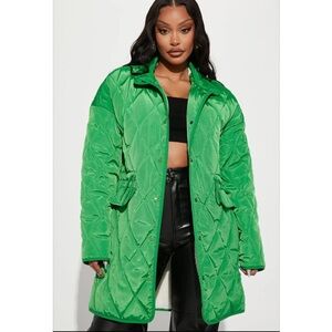 Fashion Nova Vibrant Green Quilted Puffer Jacket